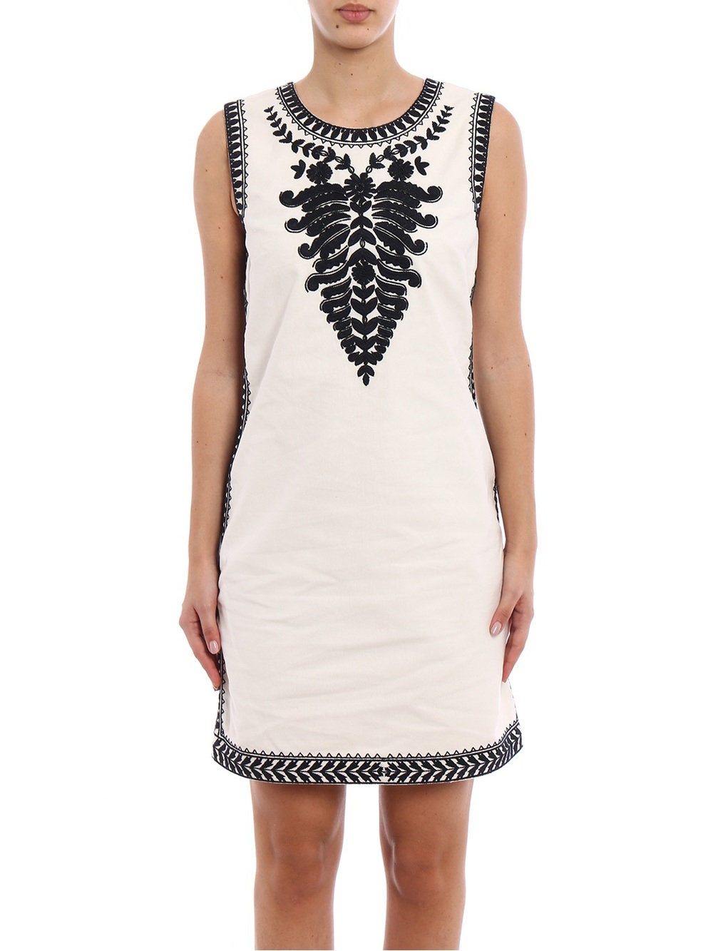 Tory Burch Camille Contrast-Embroidered Shift Dress In White